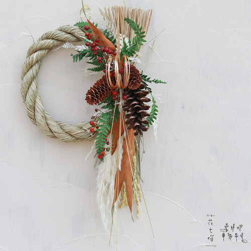 約幅23cm◇ お正月 しめ縄リース 春彩 しめ飾り ドライフラワー お正月