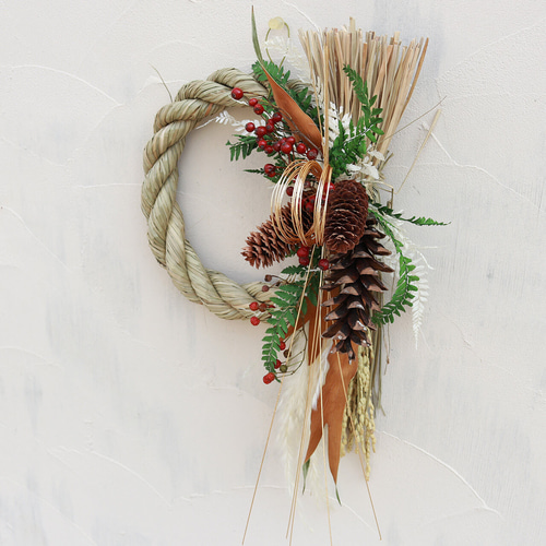 約幅23cm◇ お正月 しめ縄リース 春彩 しめ飾り ドライフラワー お正月