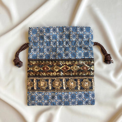 ✧ Arabian Blueシリーズ ✧ 巾着ポーチ インド刺繍 刺繍ポーチ 大容量  アラベスク 3枚目の画像