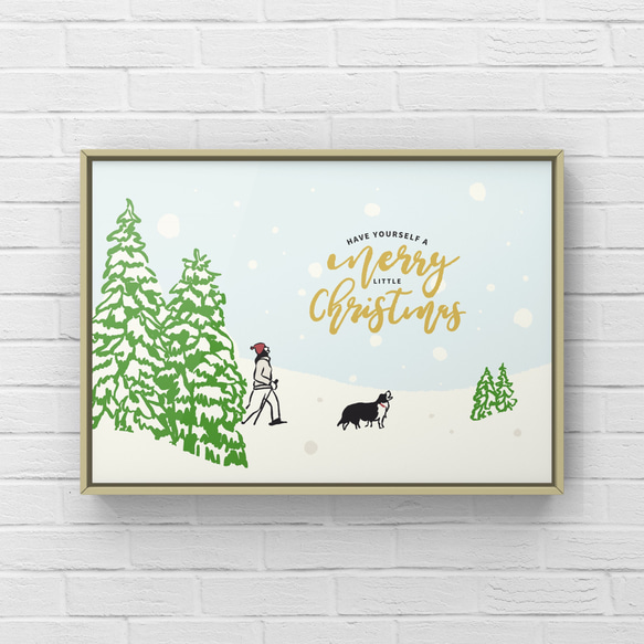 クリスマスポスター【クリスマスF空を見上げて】ボーダーコリー　犬 1枚目の画像