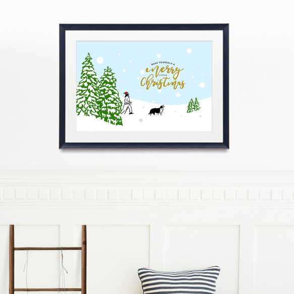クリスマスポスター【クリスマスF空を見上げて】ボーダーコリー　犬 2枚目の画像