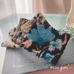 インド刺繍リボンのバレッタ（ブルー×ブラック） 3枚目の画像