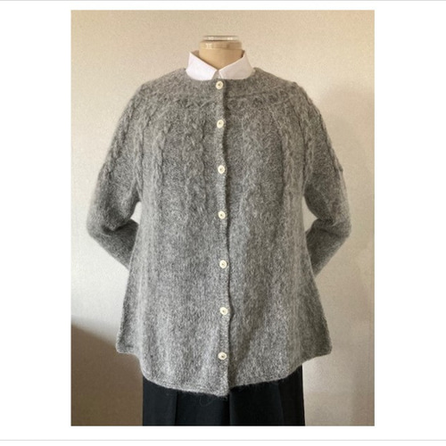 ケーブル編み 丸ヨークカーディガン グレーメランジ カーディガン