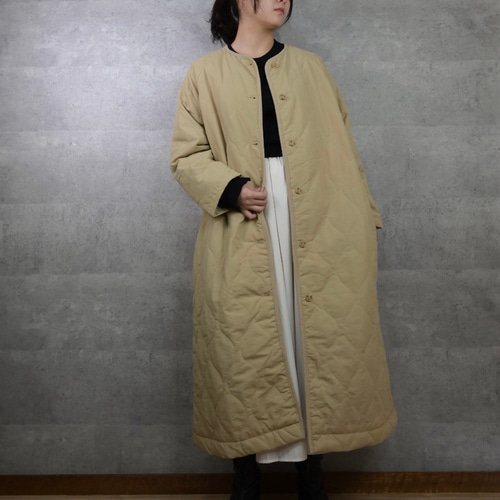 キルティング ベージュ ロングコート ビビッドレディ VIVIDLADY ゆったりフィットで体型をカバーしてくれる