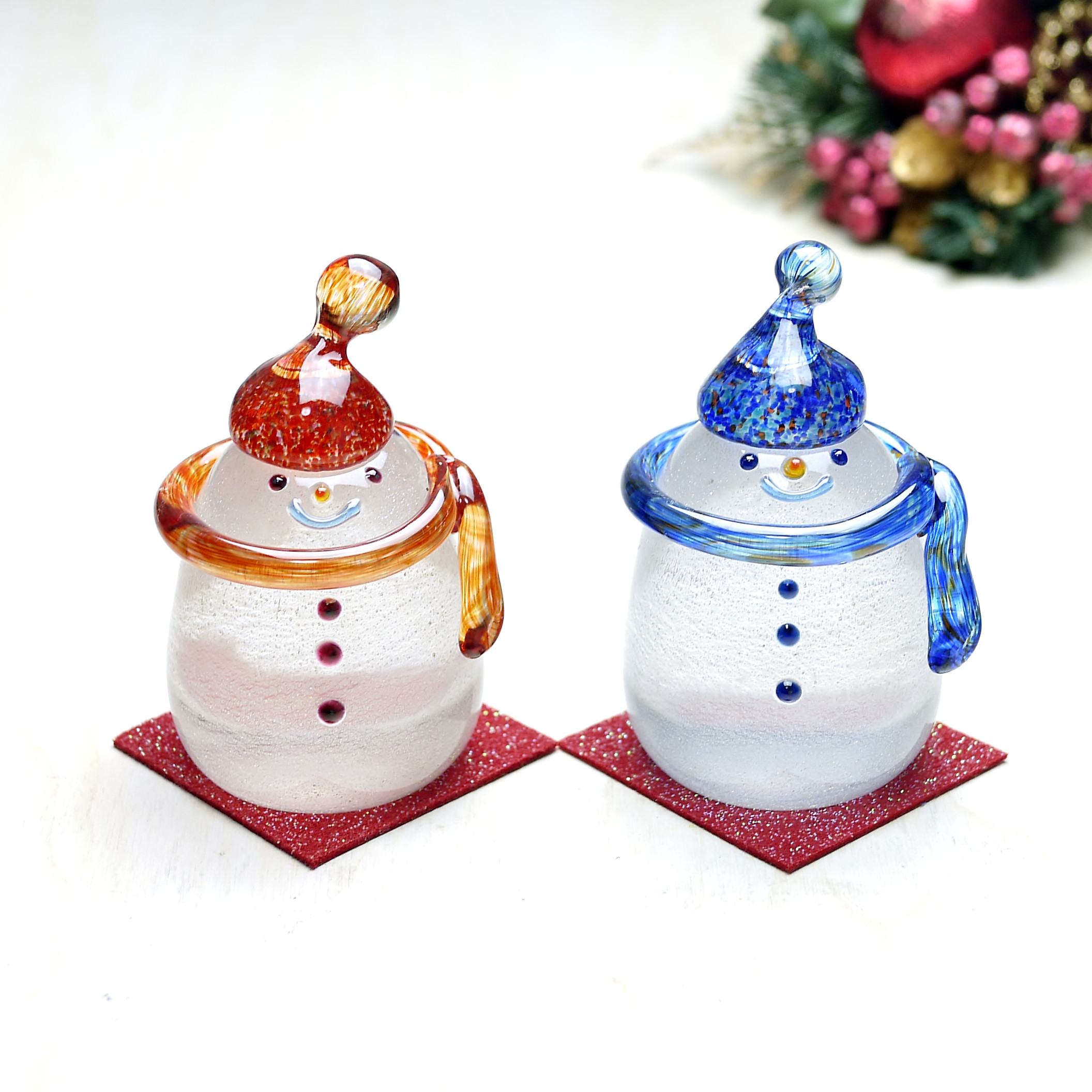 小スノーマンマフラー　ペアセット（赤・青）