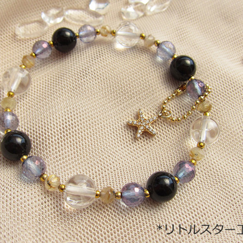 虹を封じ込めた 天然石 ブレスレット アイリスクォーツ × モリオン 