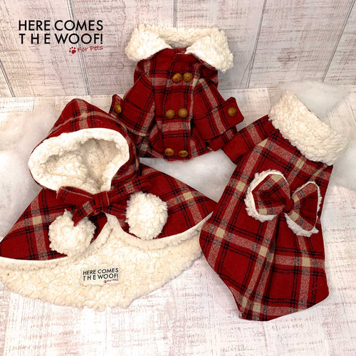 ポンチョ チェック柄 オシャレ着 お散歩着 お出かけ着 冬服 犬服 犬の