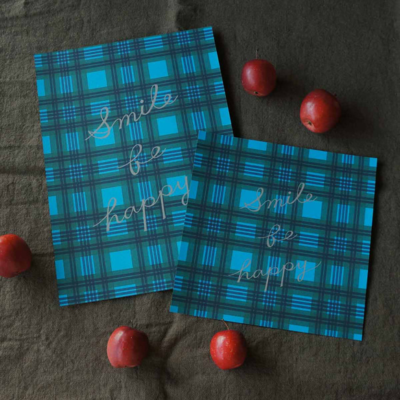 「 tokimeki tartan check（ ブルー × ダークグリーン ）」20cm角ポスター 4枚目の画像