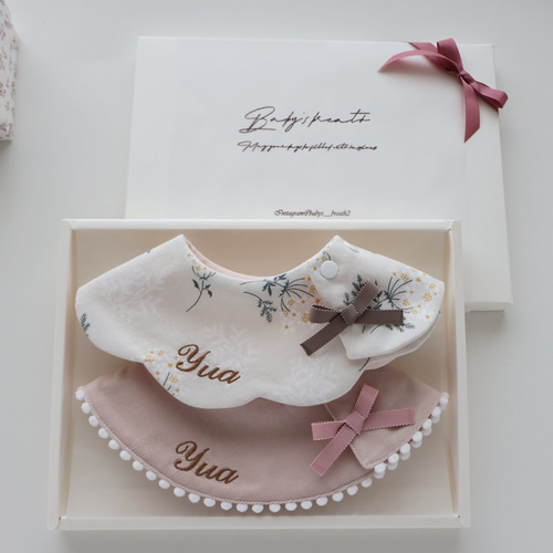 ピンク系「ギフトセットBOX入り」スタイ2枚 スタイ・よだれかけ baby's