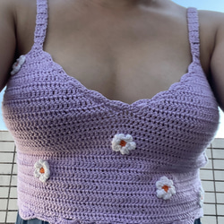夏日鉤針小吊帶 紫色雛菊花背心 蕾絲線手工編織吊帶 顏色尺寸可定制 第2張的照片
