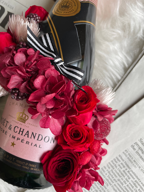 結婚祝い 花のシャンパン フラワーシャンパン.プリザーブドフラワーモエハーフ ワンランク上のお祝い 結婚祝 母の日 7枚目の画像