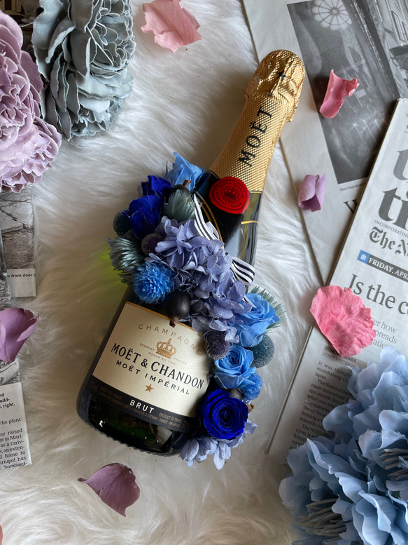 結婚祝い 花のシャンパン フラワーシャンパン.プリザーブドフラワーモエハーフ ワンランク上のお祝い 結婚祝 母の日 12枚目の画像