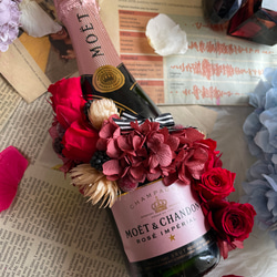 結婚祝い 花のシャンパン フラワーシャンパン.プリザーブドフラワーモエハーフ ワンランク上のお祝い 結婚祝 母の日 3枚目の画像