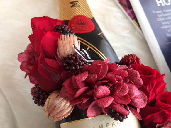 結婚祝い 花のシャンパン フラワーシャンパン.プリザーブドフラワーモエハーフ ワンランク上のお祝い 結婚祝 母の日 13枚目の画像