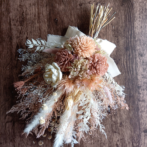 再販8』癒しのくすみピンクとホワイトのボリュームスワッグ✿ブーケ