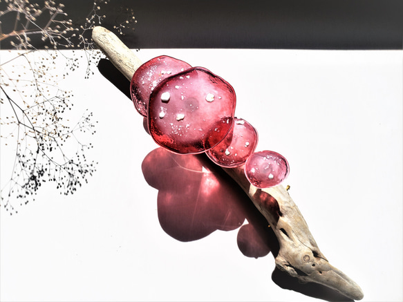 ガラスのキノコ　置物　オブジェ　シロ粒ピンク5本 13枚目の画像