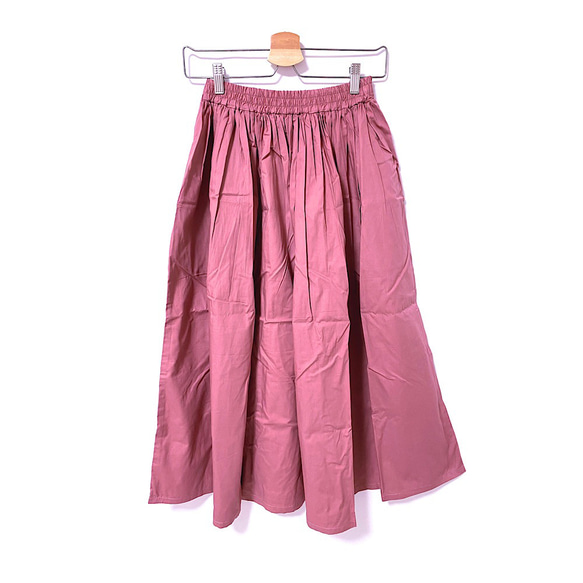綿素材で肌触り抜群⤴ウエストゴムでギャザーたっぷり❤軽いはき心地がクセになる❤広がりすぎないふんわりスカート:大人ピンク 4枚目の画像