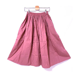 綿素材で肌触り抜群⤴ウエストゴムでギャザーたっぷり❤軽いはき心地がクセになる❤広がりすぎないふんわりスカート:大人ピンク 5枚目の画像
