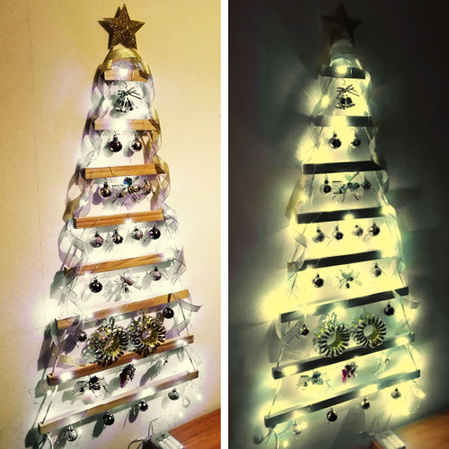 壁掛けウッド Xmasツリー8段（高さ調整可能）〈creema限定クリスマス