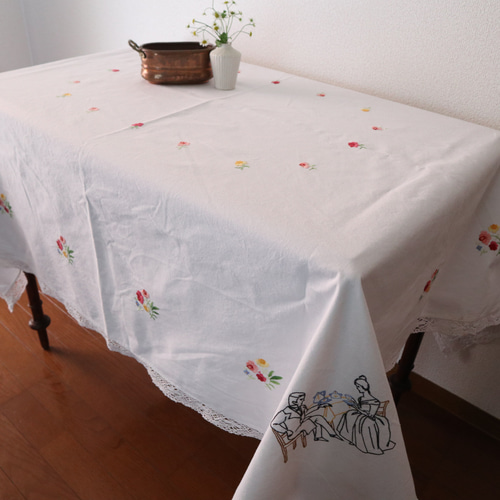 フランス　アンティーク　刺繍　布　手編み　リネン　手刺繍　オーバル fit=scale-down,w=1200
