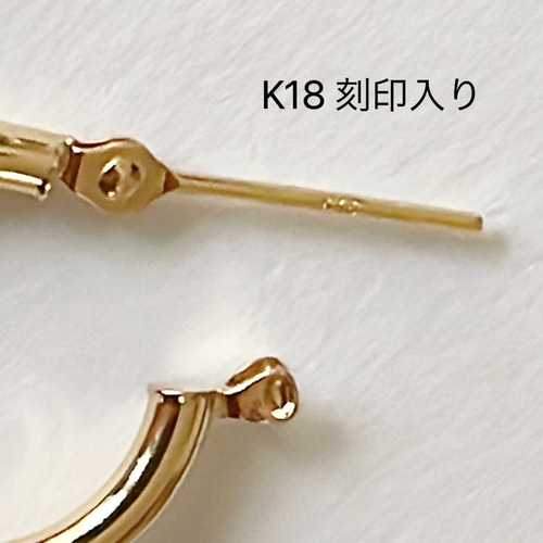 地金＊18金【2×15mm/甲丸フープピアス】片耳 K18刻印入 日本製 新品！