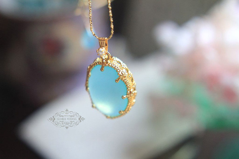 ブルーシー アンド ブルースカイ ウエスタンヴィンテージ フロスト グレーズド レトロ ストーンネックレス 青 海 空