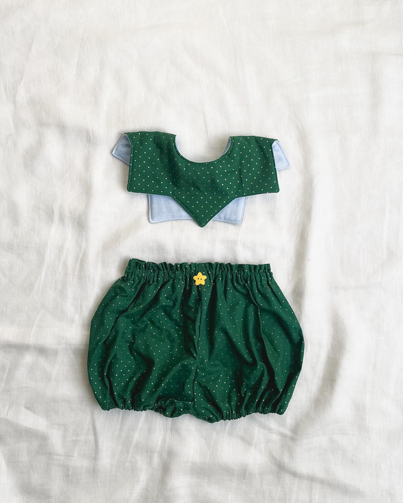 2点【送料無料】リボンのセーラー風スタイ&カボチャパンツ 2点【送料無料】リボンのセーラー風スタイ&カボチャパンツ