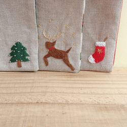 クリスマス刺繍のリネンコースター　セット 3枚目の画像
