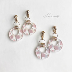 Art mix color w ring pierce/earring(Ivory × Pink) 3枚目の画像