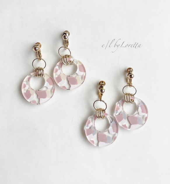 Art mix color w ring pierce/earring(Ivory × Pink) 3枚目の画像