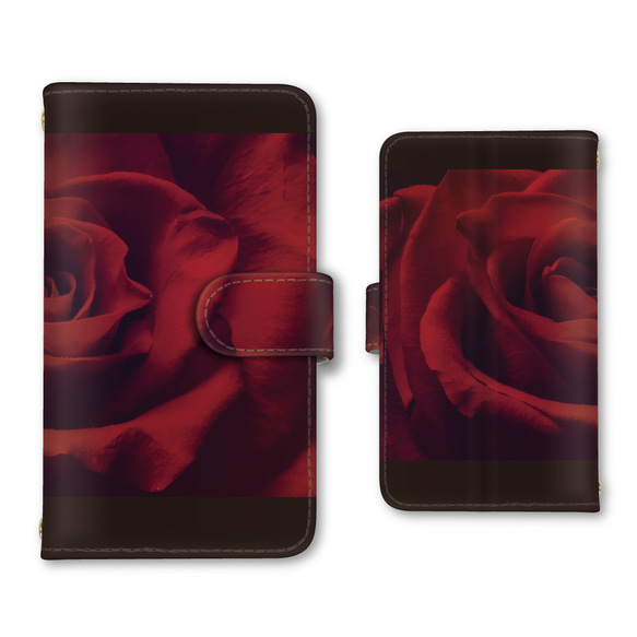 薔薇 スマホケース 手帳型ケース iPhoneケース 携帯ケース ミラー カード収納ポケット ストラップホール 1枚目の画像