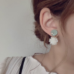 Mini circle shell flower pierce/earring(Mint) 2枚目の画像