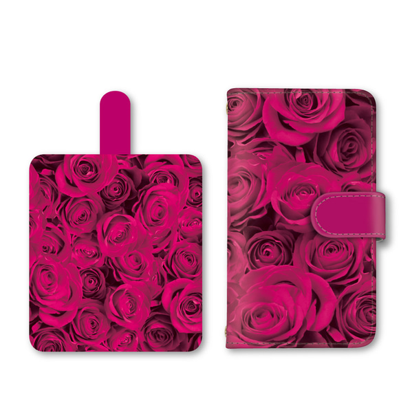 薔薇 ローズ スマホケース 手帳型ケース iPhoneケース 携帯ケース ミラー カード収納ポケット ストラップホール 2枚目の画像