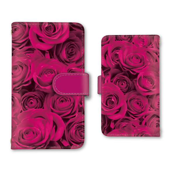 薔薇 ローズ スマホケース 手帳型ケース iPhoneケース 携帯ケース ミラー カード収納ポケット ストラップホール 1枚目の画像
