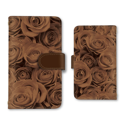 薔薇 ローズ スマホケース 手帳型ケース iPhoneケース 携帯ケース ミラー カード収納ポケット ストラップホール 1枚目の画像