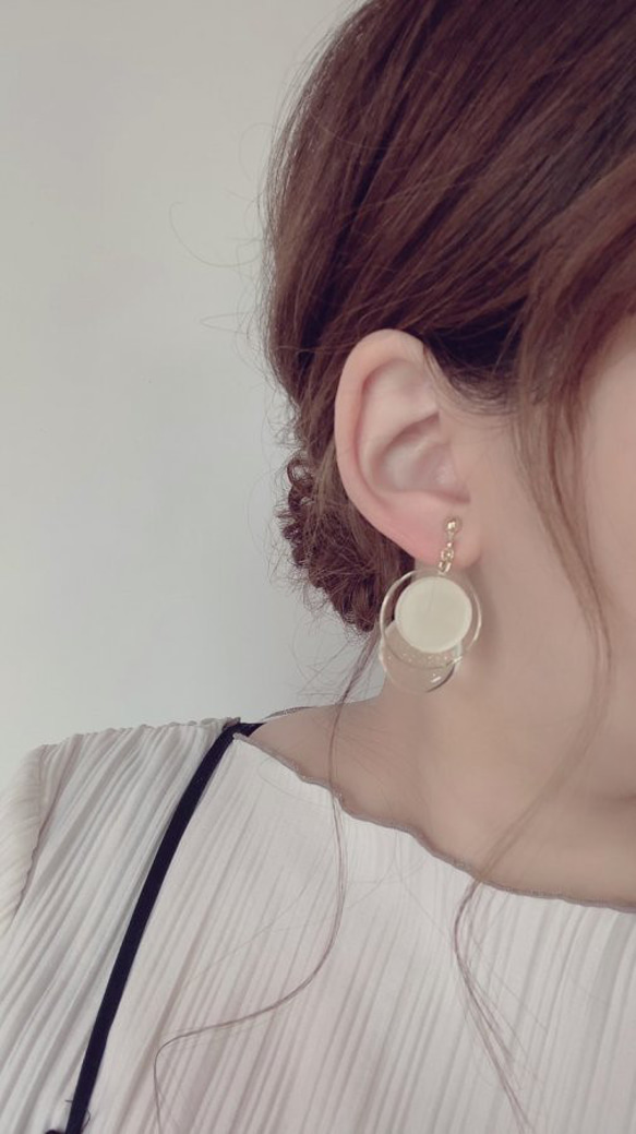 Asymmetry color pallet pierce/earring(Ivory×Glitter) 2枚目の画像