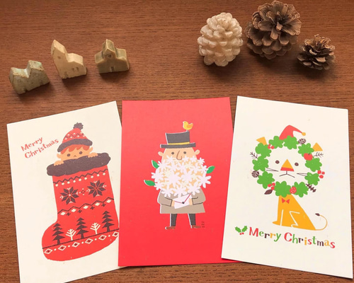 クリスマスカードセット A【ライオンリース】 ポストカード スズキ