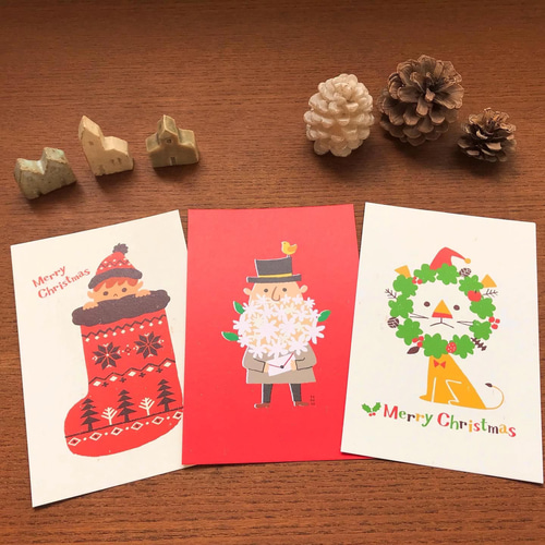 クリスマスカードセット A【ライオンリース】 ポストカード スズキ