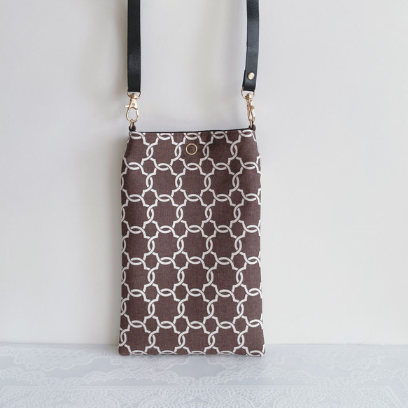 スマホショルダー/チェーンモロッカン柄×ダークブラウン/ポシェット ポーチ/ショルダーストラップ 長さ調整可◎/ギフト 4枚目の画像