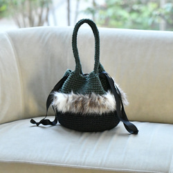 リボン巾着のファーバッグ（バイカラー・受注制作） 5枚目の画像