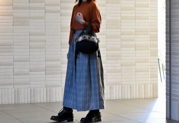 リボン巾着のファーバッグ（バイカラー・受注制作） 2枚目の画像