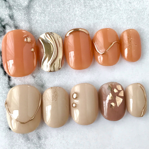 ネイルカラー オレンジ ベージュ ブラウン系 まとめ売り オレンジとベージュのニュアンスネイル クリアブラウン ミラーネイル
