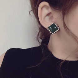 Square stitch pierce/earring(Green) 2枚目の画像