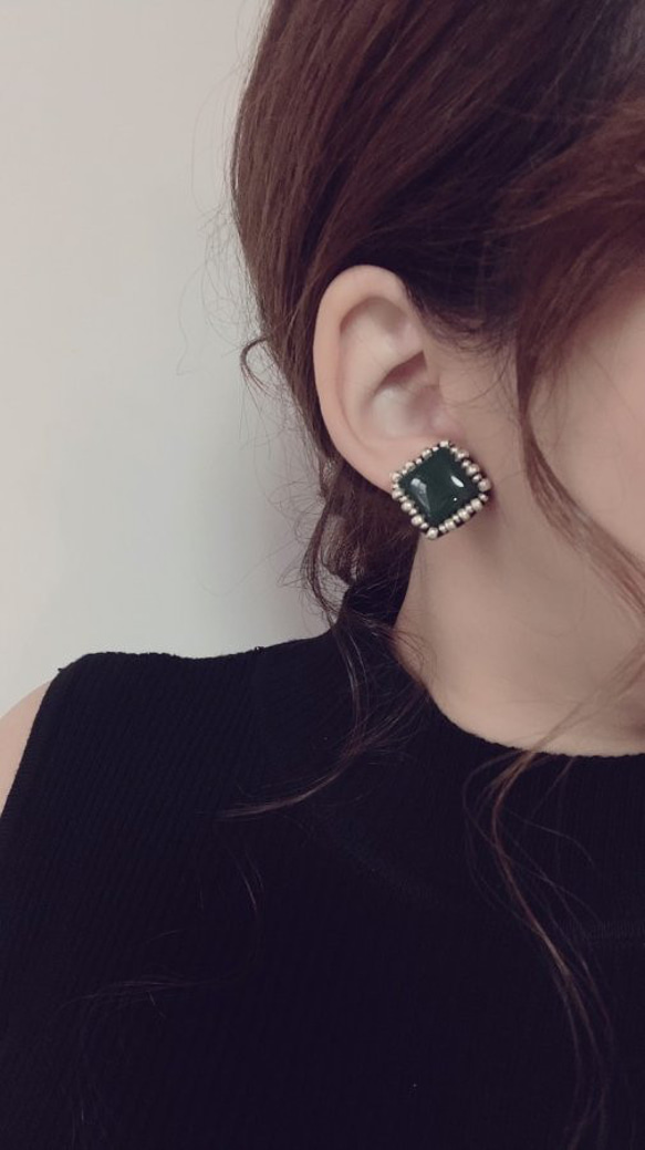 Square stitch pierce/earring(Green) 2枚目の画像