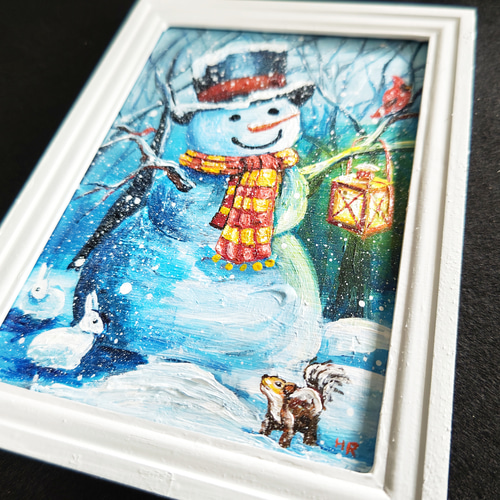 油絵 絵画【雪だるま】 絵画 HR 通販 14969412｜Creema(クリーマ