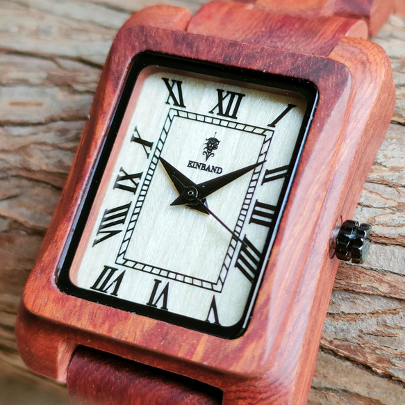 【木製腕時計】EINBAND Licht 四角 木の時計 オシャレ アンティーク ウッド ウォッチ【36×26mm】 2枚目の画像