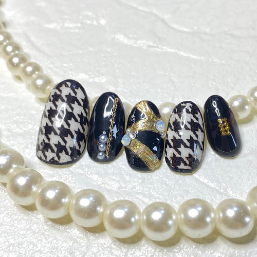 再販⭐︎千鳥格子ネイル/チェーンネイル/秋冬シーズン ネイル