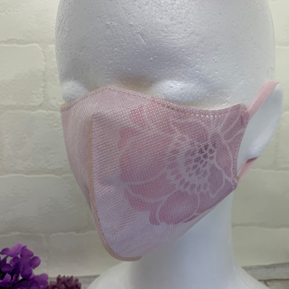 ステンシル手描き花柄不織布マスク5枚セット　 8枚目の画像
