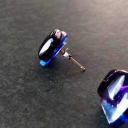 □□青紫ガラスピアス 日本製ハンドメイドガラスステンレスピアスダブルスクエアブルーパープル金属アレルギー対応glass3 6枚目の画像