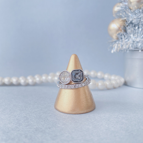 クリスタルガラスのリングセット(シルバー) エタニティリング ハーフ